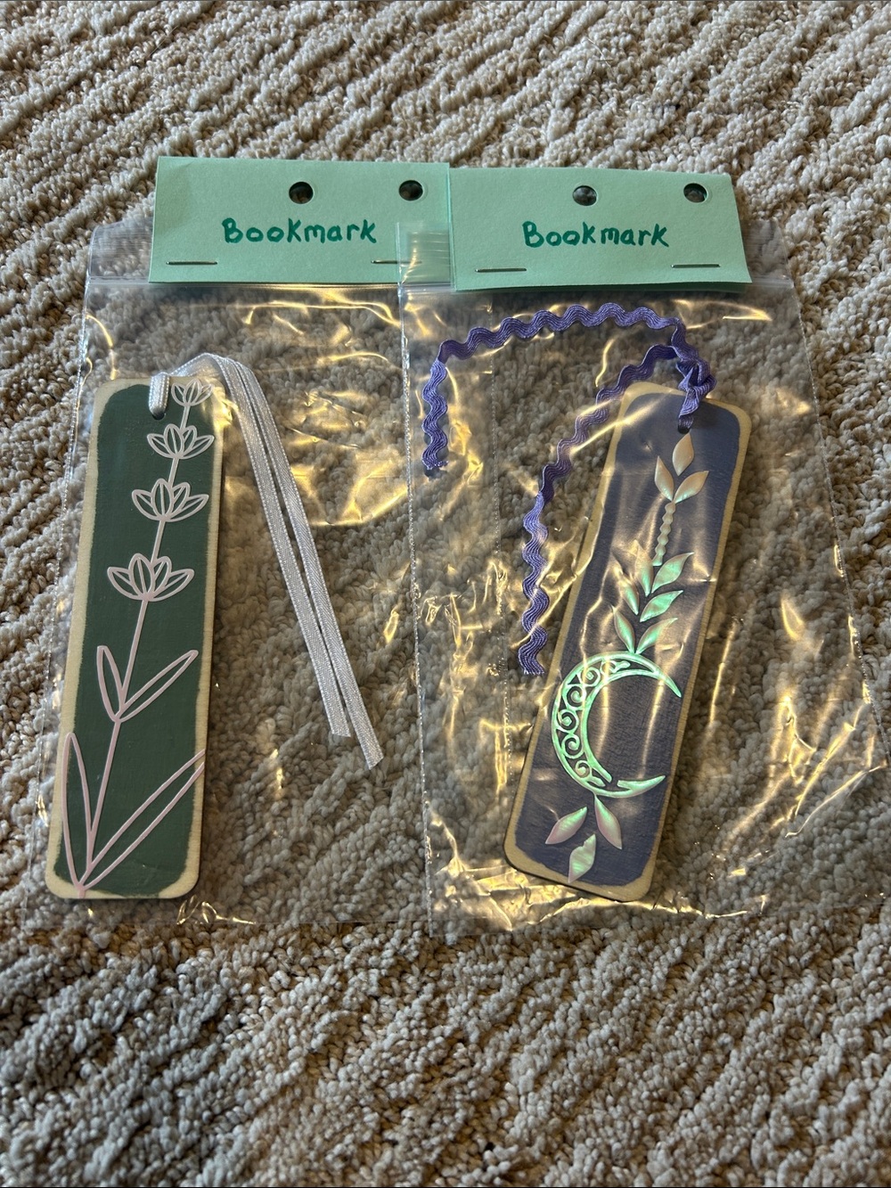 Floral Bookmark Set with Moon Accent - Green & Purple